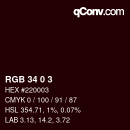Color code: RGB 34 0 3 | qconv.com