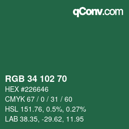 Color code: RGB 34 102 70 | qconv.com
