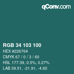 カラーコード: RGB 34 103 100 | qconv.com