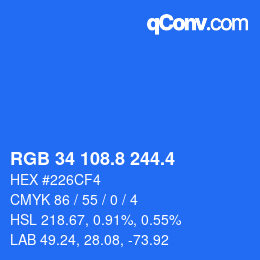 カラーコード: RGB 34 108.8 244.4 | qconv.com