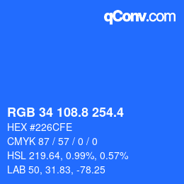 カラーコード: RGB 34 108.8 254.4 | qconv.com