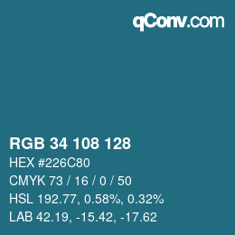 カラーコード: RGB 34 108 128 | qconv.com