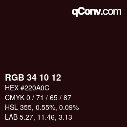 Color code: RGB 34 10 12 | qconv.com
