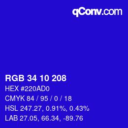 Color code: RGB 34 10 208 | qconv.com