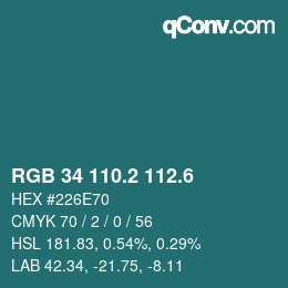カラーコード: RGB 34 110.2 112.6 | qconv.com