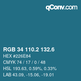 カラーコード: RGB 34 110.2 132.6 | qconv.com