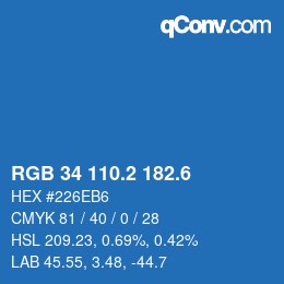カラーコード: RGB 34 110.2 182.6 | qconv.com