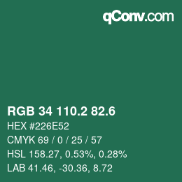 カラーコード: RGB 34 110.2 82.6 | qconv.com
