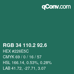 カラーコード: RGB 34 110.2 92.6 | qconv.com