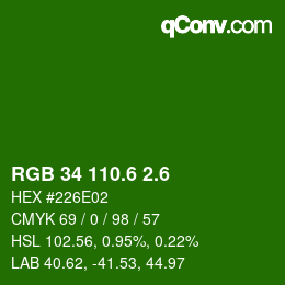 カラーコード: RGB 34 110.6 2.6 | qconv.com