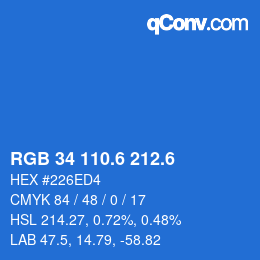 カラーコード: RGB 34 110.6 212.6 | qconv.com