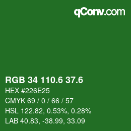 カラーコード: RGB 34 110.6 37.6 | qconv.com