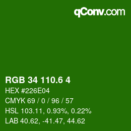 カラーコード: RGB 34 110.6 4 | qconv.com