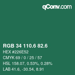 カラーコード: RGB 34 110.6 82.6 | qconv.com