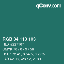 Color code: RGB 34 113 103 | qconv.com