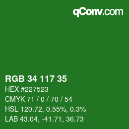 Color code: RGB 34 117 35 | qconv.com