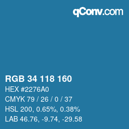 Color code: RGB 34 118 160 | qconv.com