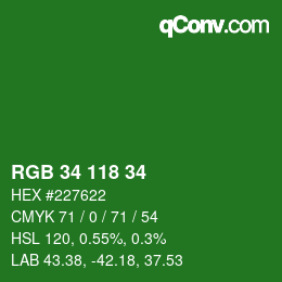 Farbcode: RGB 34 118 34 | qconv.com