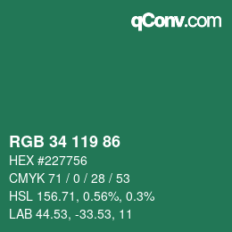 Color code: RGB 34 119 86 | qconv.com
