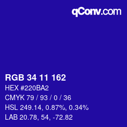 Color code: RGB 34 11 162 | qconv.com