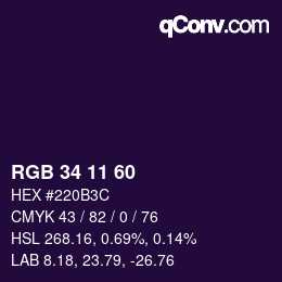 カラーコード: RGB 34 11 60 | qconv.com