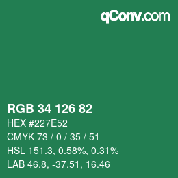 Color code: RGB 34 126 82 | qconv.com