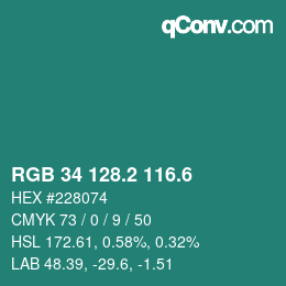 カラーコード: RGB 34 128.2 116.6 | qconv.com