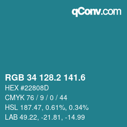 カラーコード: RGB 34 128.2 141.6 | qconv.com