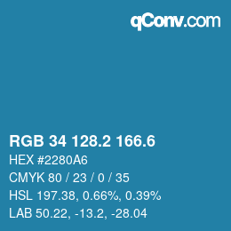 カラーコード: RGB 34 128.2 166.6 | qconv.com