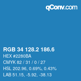 カラーコード: RGB 34 128.2 186.6 | qconv.com
