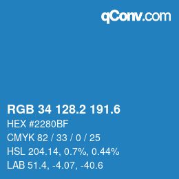 カラーコード: RGB 34 128.2 191.6 | qconv.com