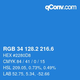 カラーコード: RGB 34 128.2 216.6 | qconv.com