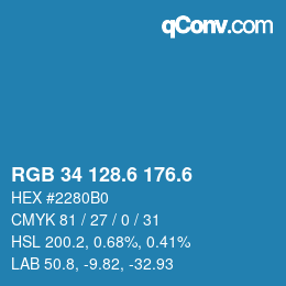 カラーコード: RGB 34 128.6 176.6 | qconv.com
