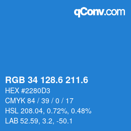カラーコード: RGB 34 128.6 211.6 | qconv.com