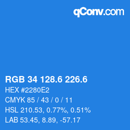 カラーコード: RGB 34 128.6 226.6 | qconv.com