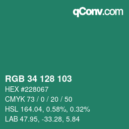 Color code: RGB 34 128 103 | qconv.com
