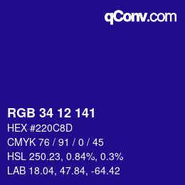 颜色代码: RGB 34 12 141 | qconv.com