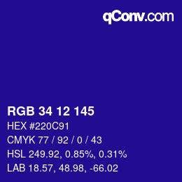 Color code: RGB 34 12 145 | qconv.com