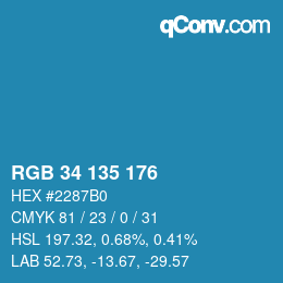 カラーコード: RGB 34 135 176 | qconv.com