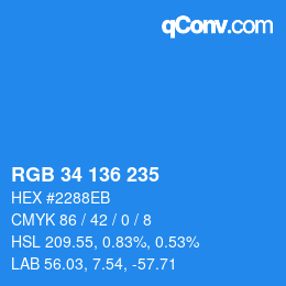 Color code: RGB 34 136 235 | qconv.com