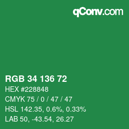 Color code: RGB 34 136 72 | qconv.com