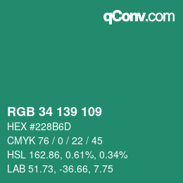 颜色代码: RGB 34 139 109 | qconv.com
