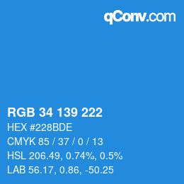 Color code: RGB 34 139 222 | qconv.com