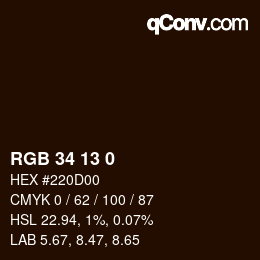 Color code: RGB 34 13 0 | qconv.com