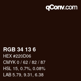 Color code: RGB 34 13 6 | qconv.com
