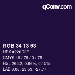 Color code: RGB 34 13 63 | qconv.com