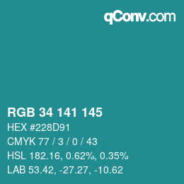 Color code: RGB 34 141 145 | qconv.com