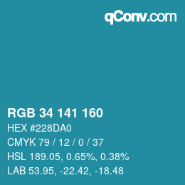 Color code: RGB 34 141 160 | qconv.com