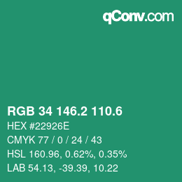 カラーコード: RGB 34 146.2 110.6 | qconv.com