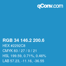 カラーコード: RGB 34 146.2 200.6 | qconv.com